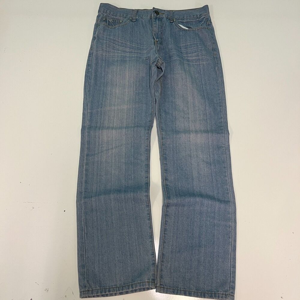 Nostic Mens Jeans 34x32 Light Wash Distressed Denim Y2K baggy faded